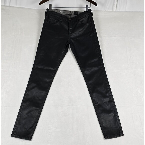 Ag Adriano Goldschmied Denim - AG Adriano Legging Ankle Super Skinny Pants Women Black Coated Denim 27R Stretch